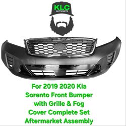 For 2019 2020 Kia Sorento Front Bumper with Grille & Fog Cover Complete Set Aftermarket Assembly