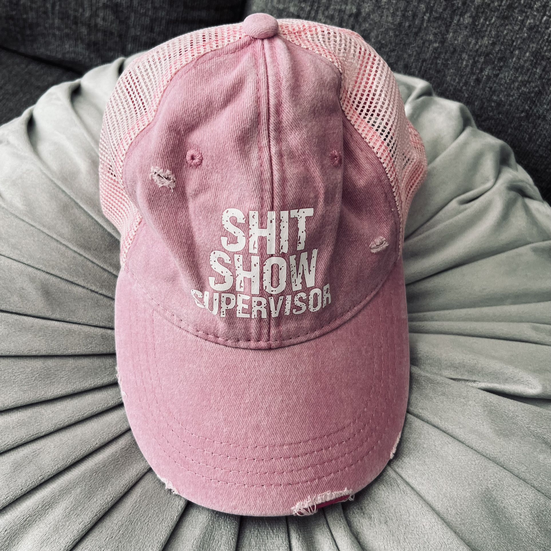 🌷New! Pink Distressed Sh*# Show Supervisor Baseball Cap Hat
