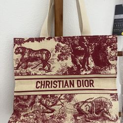 Christian Dior Large Straw/Canvas Tote Bag