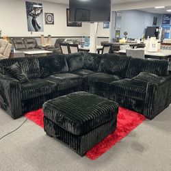 Black Sofa Sectional w/ Ottoman 