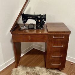 Antique Singer Sewing Machine And Desk