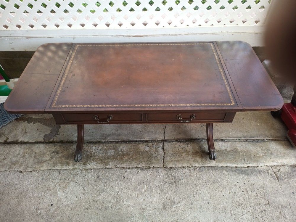 Antique Leather Top Coffee Table