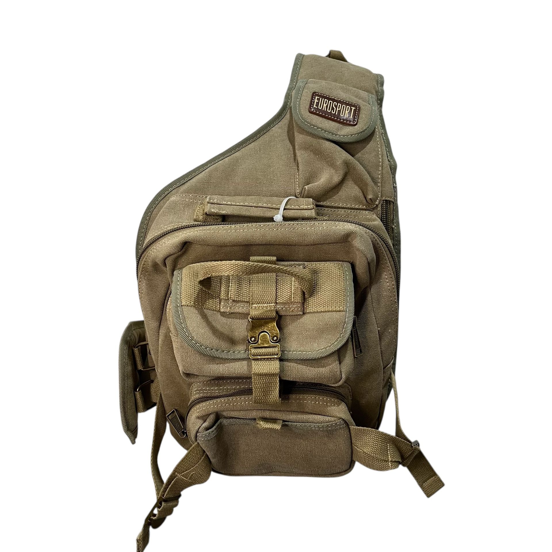 Eurosport Khaki Sling Bag Adjustable Pockets Canvas Buckles