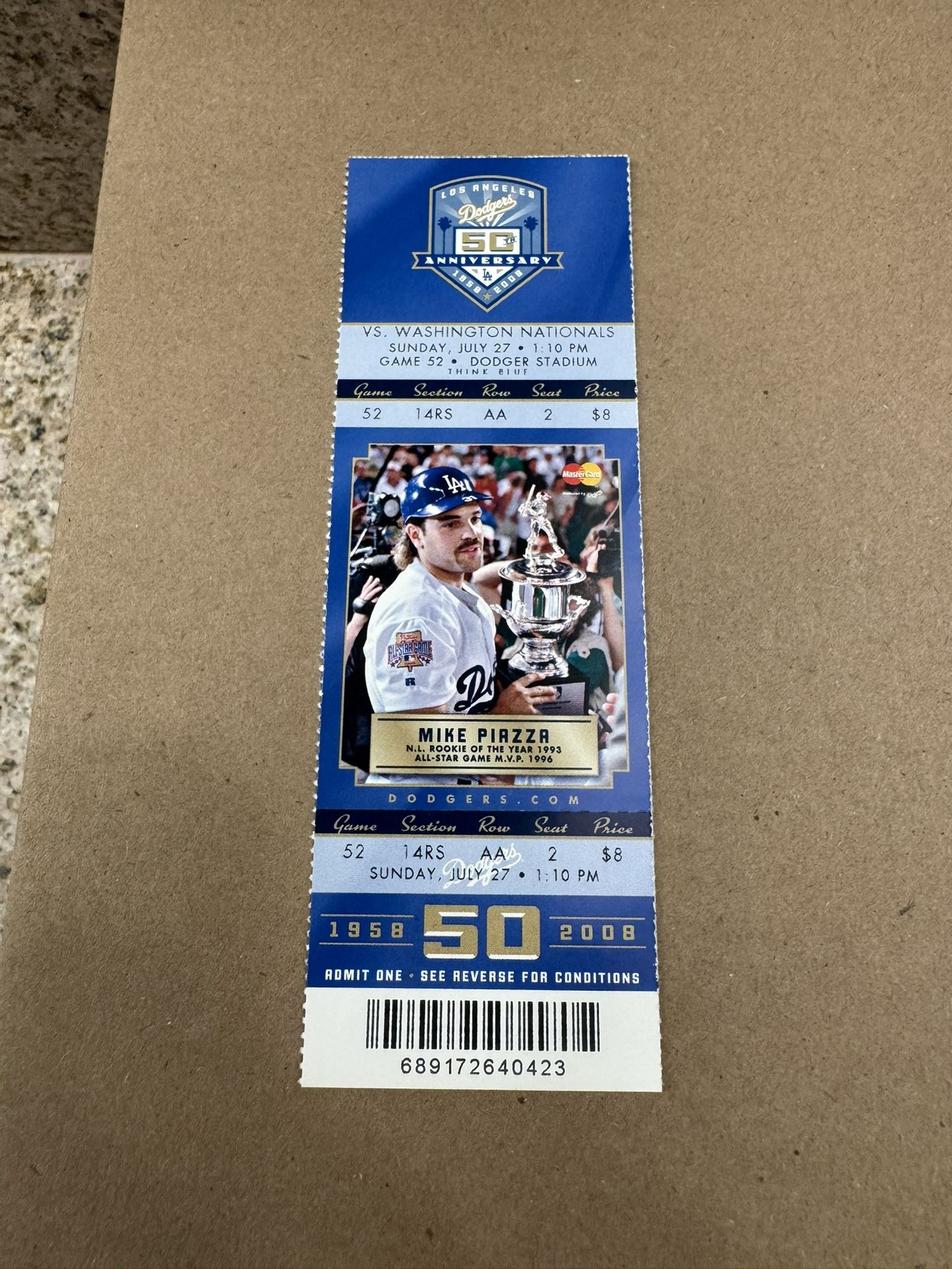 2008 Clayton Kershaw LA Dodgers 1st Win #1 Full Game Season Ticket Stub 7/27/08