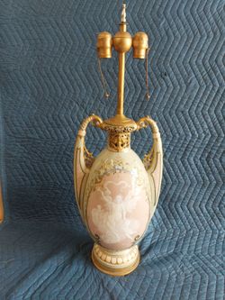 Antique Ernst Wahliss porcelain brass vase lamp