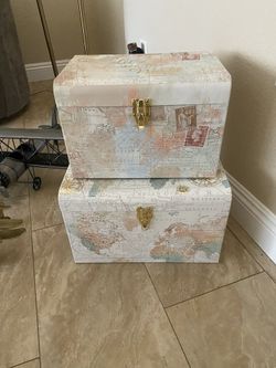 2 Map Luggage Boxes Decor/ Storage