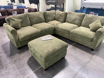 4 pc Sage Sectional Sofa with Ottoman