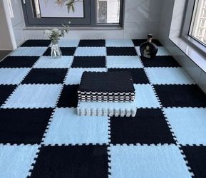 NEW EVA soft mat shaggy Light Blue & Black 30cmx30cm