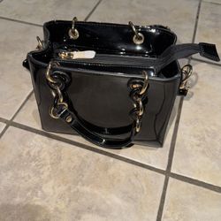Black Faux Patent Leather Bag