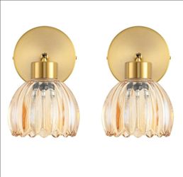 KENMI Vintage Metal Wall Sconce with Tulip Amber Glass Shade