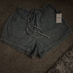 Denim striped blue and white shorts w paint splash