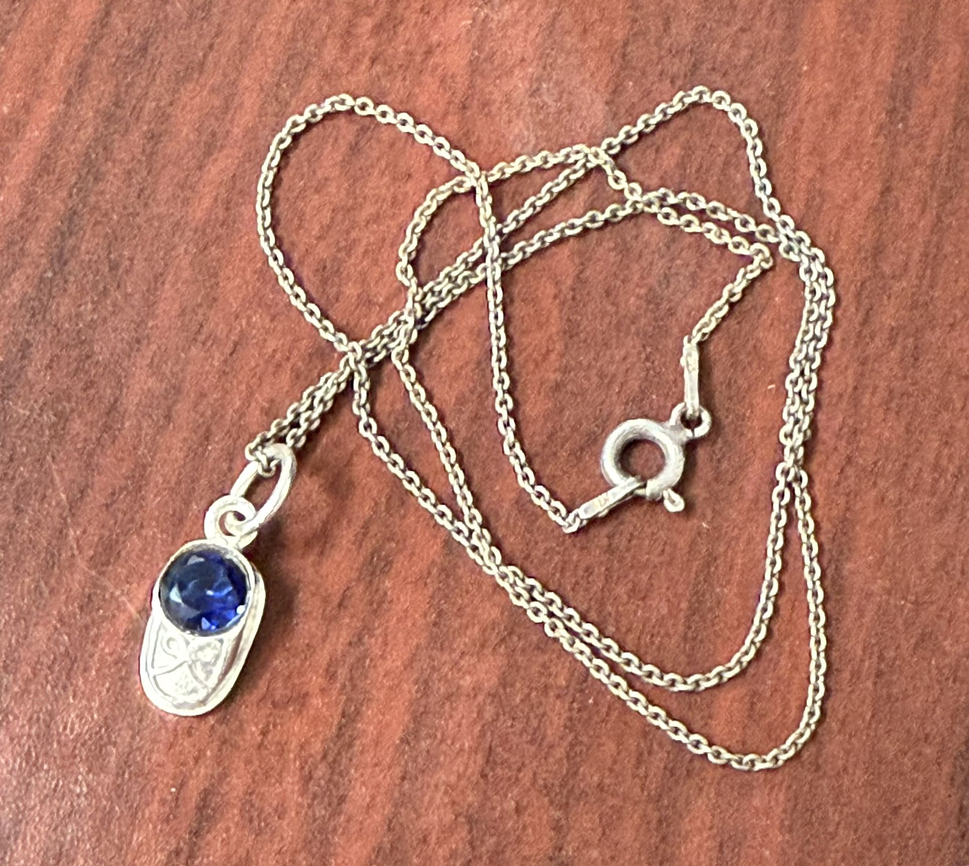 Italian Silver Chain Necklace With 925 Shoe Blue Gem Pendant