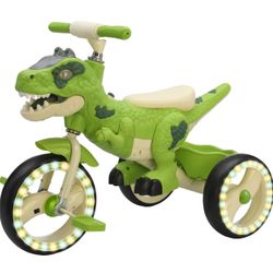 Dinosaur Kids Tricycle for Rider- Toddlers Kid Trike Bike Big Wheel with Music and lights Storage Basket,Indoo green 