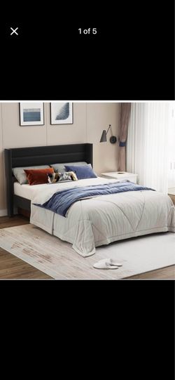 Queen Upholstered Bed Frame with Wingback Headboard – New