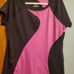 Womens Size Large FILA Sport Logo Fitness Workout Shirt Short Sleeved Size Large Purple Black