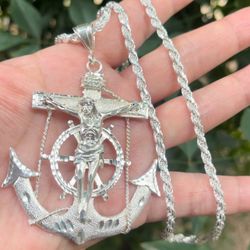 Ancla de plata y cadena de cuerda 28 in/Silver Anchor and Rope Chain 28 in