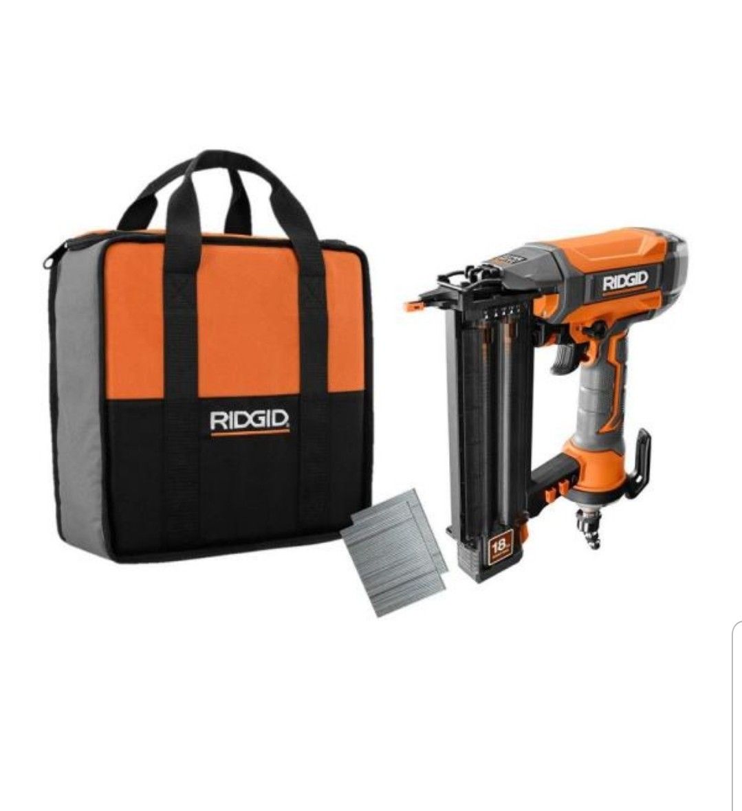RIDGID 18-Gauge 2-1/8 in. Brad Nailer with Clean Drive Technology, Tool Bag, and Sample Nails
