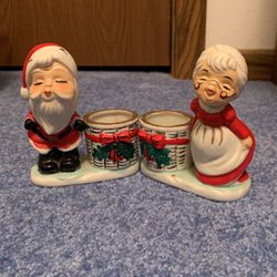Vintage 1970s Santa And Mrs Claus Candle Holders 