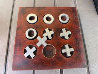 Wood & Metal Tic-Tac-Toe Set – Complete 9 Pieces – Coffee Table Game