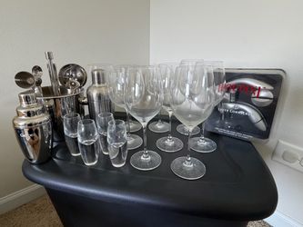 Crate & Barrel Barware Bundle – Wine Glasses, Cocktail Set, Shakers & Houdini Corkscrew