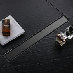 24 Inch Linear Shower Drain, Rectangle Shower Floor Drain Reversible 2-in-1 Tile Insert Cover, 304 Stainless Steel Bathroom Drains with Hair 