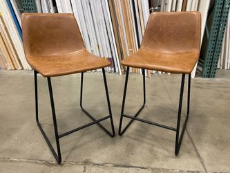 TARGET Rustic Brown Leather Counter Stools with Black Metal Base (Set of 2)