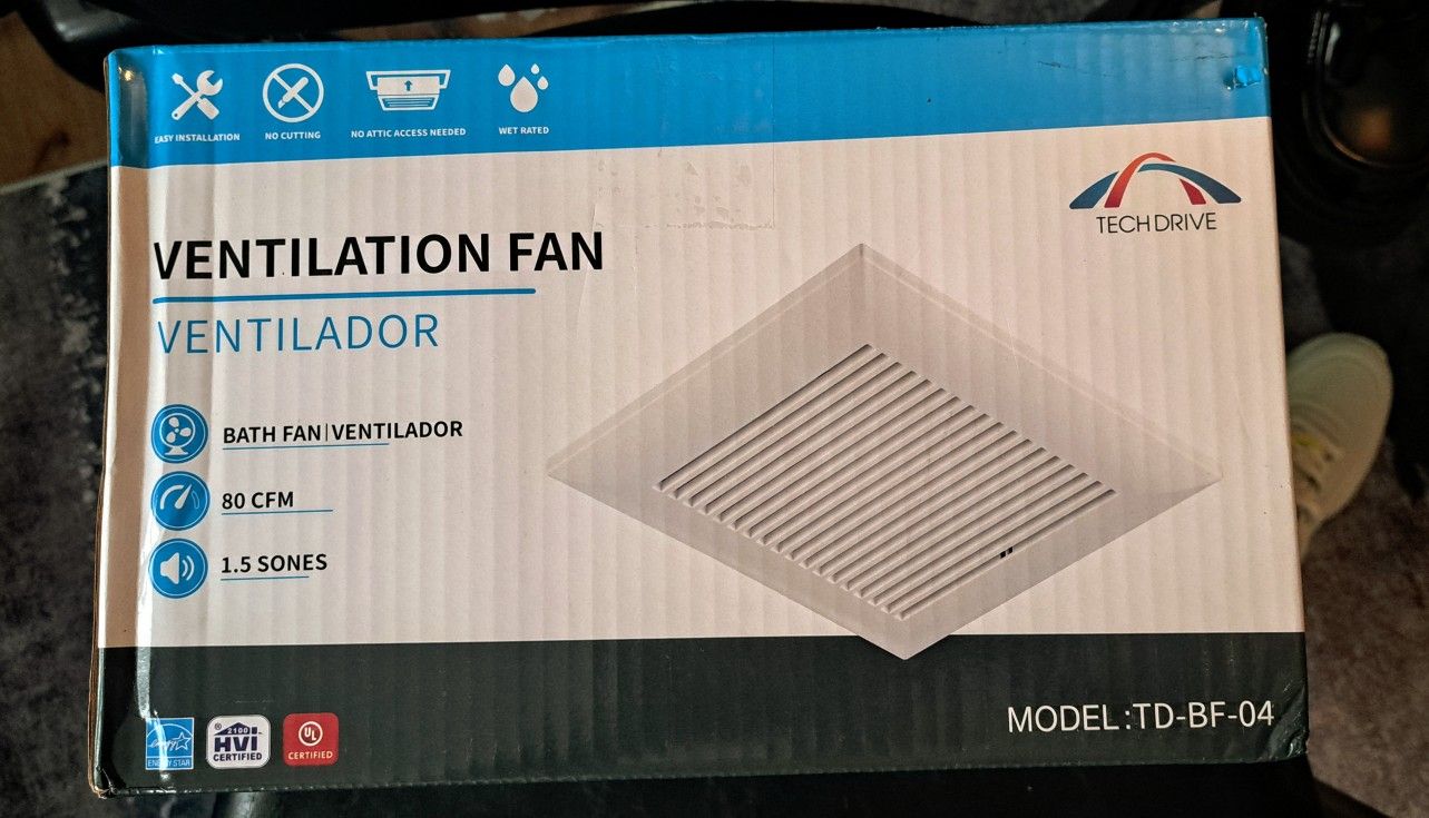 Tech Drive Very Quiet Ventilation and Exhaust Fan 80 CFM 1.5 Sones (TD-BF-04 )