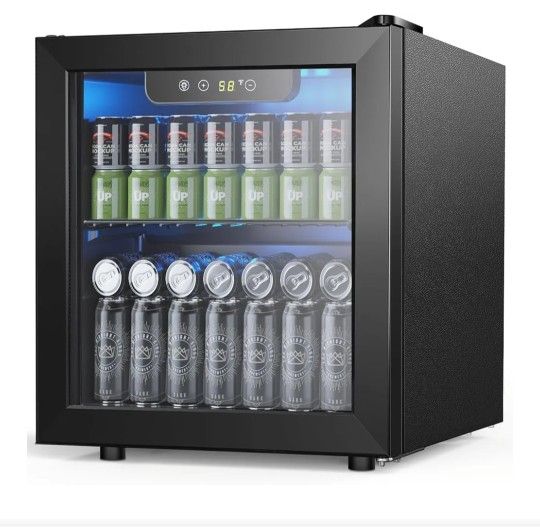 Beverage Refrigerator Cooler 1.3 Cu.Ft, 12 Bottle 55 Can - Mini Fridge with Glass Door for Beer Drinks Wines,Freestanding beverage fridge with Adjusta