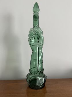 Vintage Prunelle Gernier Hand Dagger Knife Green Glass Bottle decanter Ucagco