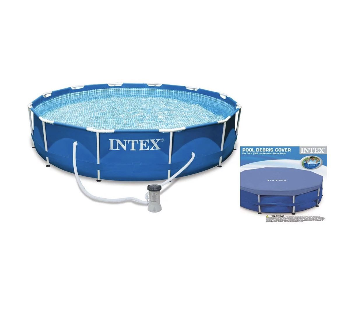 Intex Metal Frame 10' x 30" Outdoor Swimming Pool with Filter Pump & Cover Metal frame pools Round