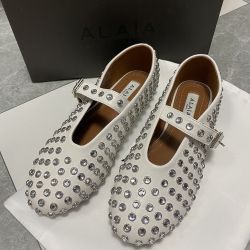 White Leather With Rhinestone Ballet Flats Size 9.5 