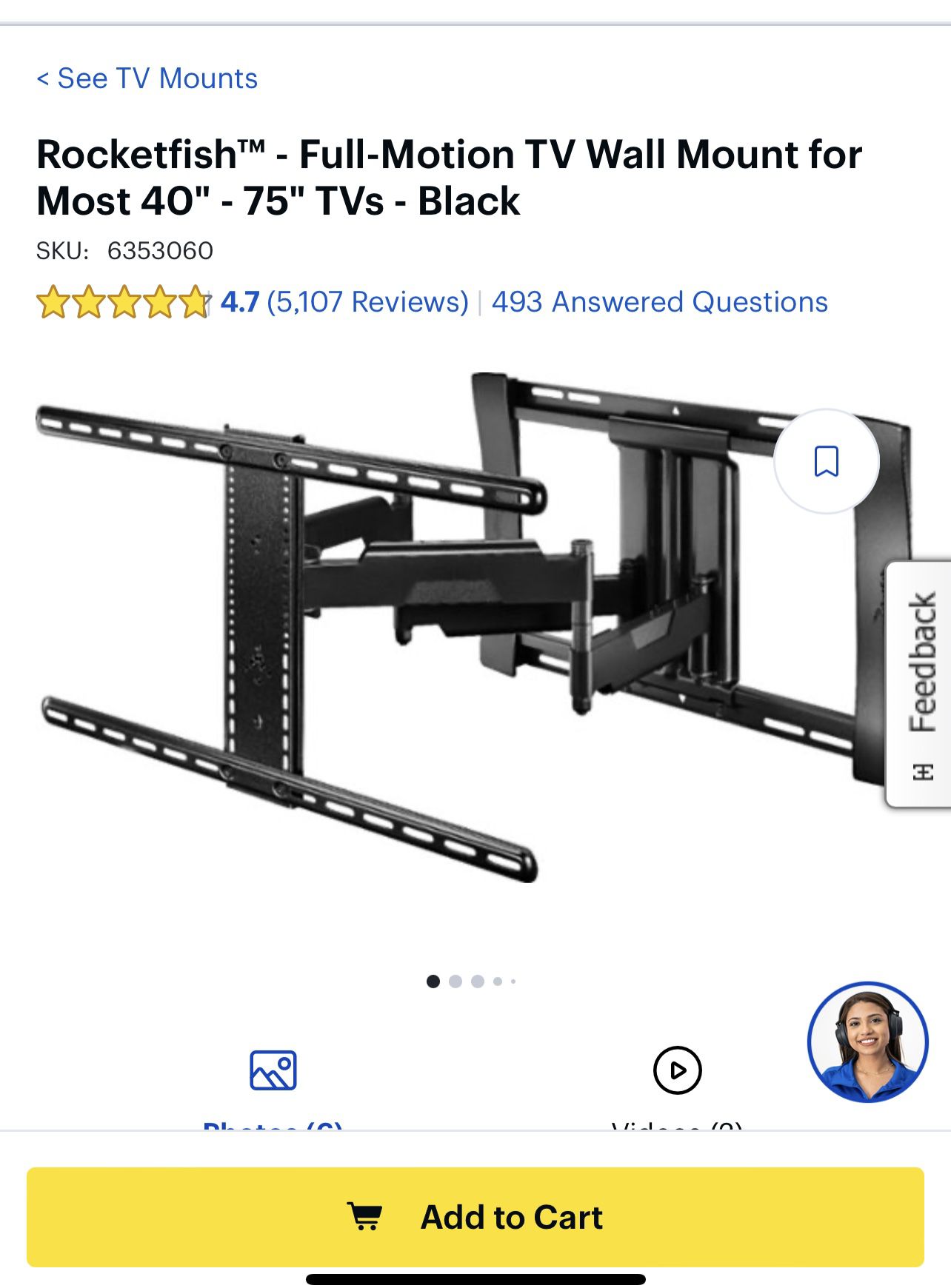 Brand New Rocketfish Full-Motion TV Wall Mount for Most 40" - 75" TVs - Black