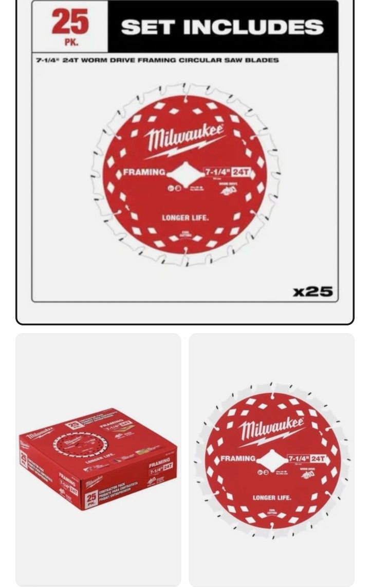 MILWAUKEE 7 1/4 in. 24 Tooth Wood Cutting Framing Circular Saw Blade (25 Pack)
