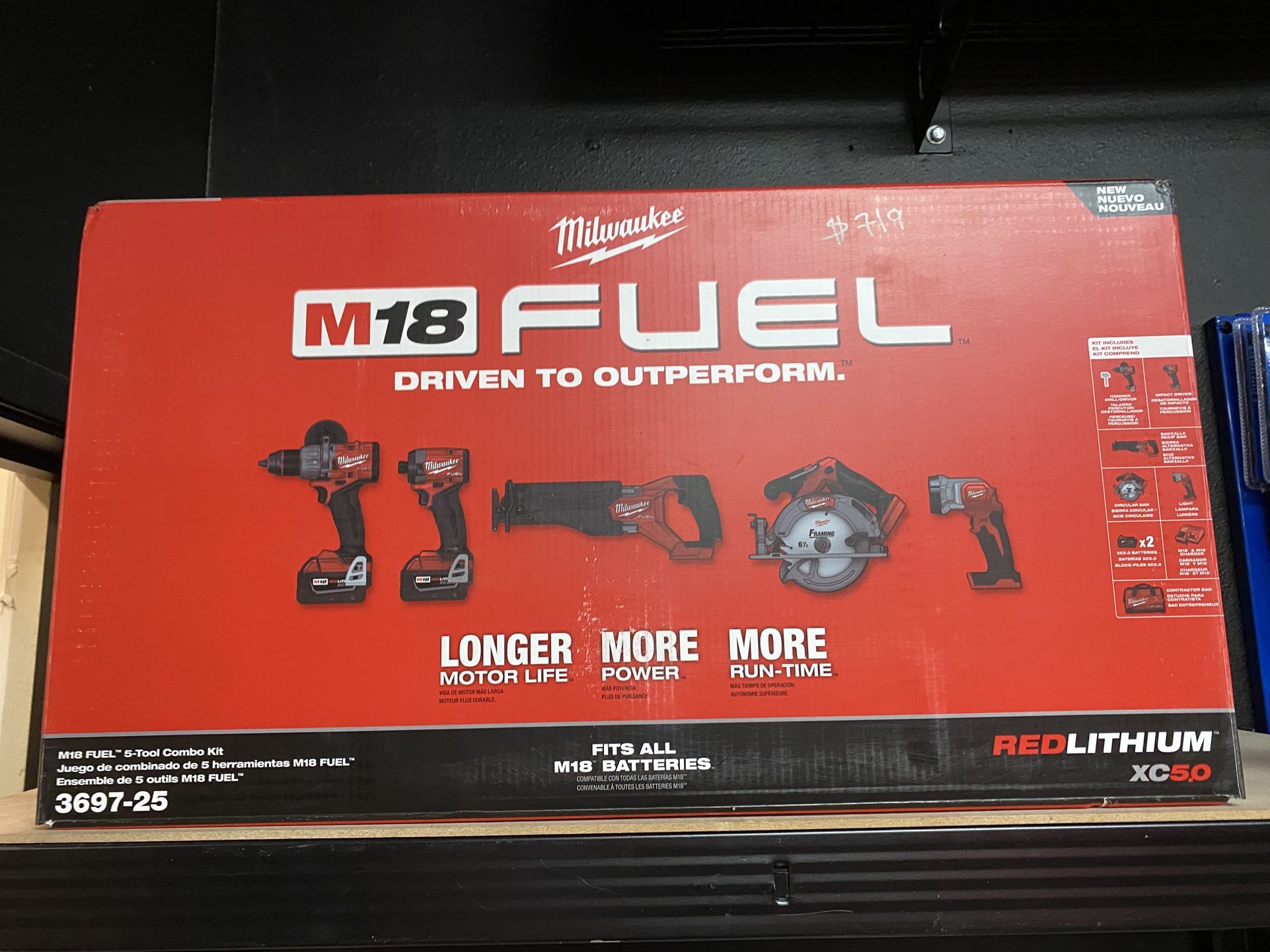 Milwaukee M18 FUEL 18V Lithium-Ion Brushless Cordless Combo Kit (5-Tool) with Two 5.0 Ah Batteries, 1 Charger 1 Tool Bag