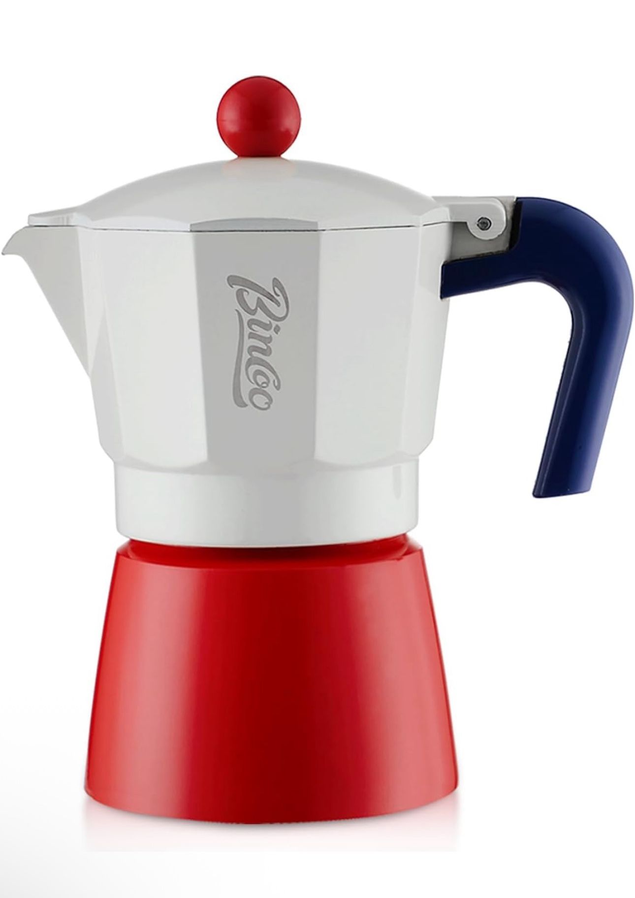 Bincoo Small Moka Pot, Stovetop Espresso Maker - Traditional Italian Coffee Brewer for Home, Camping, Stovetop, & Portable Use, 2 Cup (redwhite)