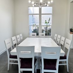 Large Solid Wood Dining Table + 12 Chairs – Modern White 