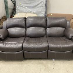 Dark Brown Pleather Powered Recliner Sofa w/ Cords