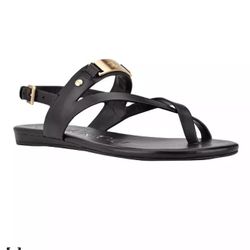 Calvin Klein Ladies Sadra Ankle Straps Flat Sandals 