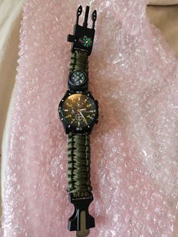 : Men's Tactical Survival Watch – Paracord Band, Compass & Whistle