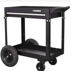 Husky 36 in. 1-Drawer 2-Tray Black All-Terrain Rolling Utility Cart