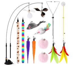 Soarer 4-in-1 Interactive Cat Wand Toy,12Pcs Durable Fishing Pole Cat Feathers Toys Replacements,Enhanced Suction Cup Cat Toy Floor,2 Types Door Hangi