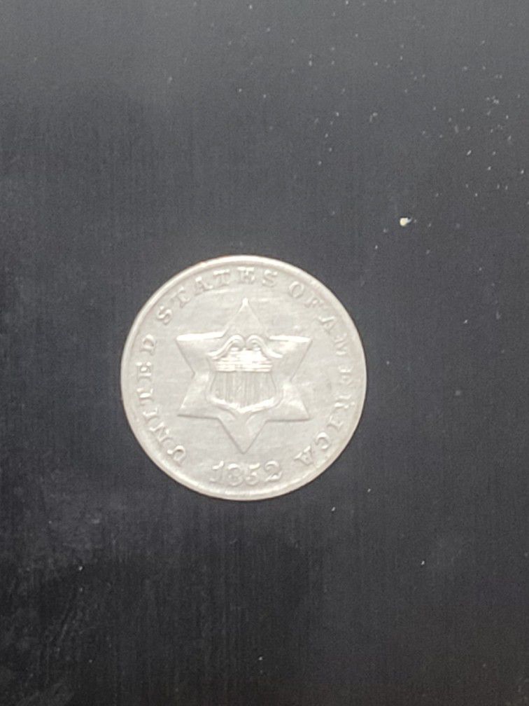 1852 Rare Three Cent Silver Antique American Coin