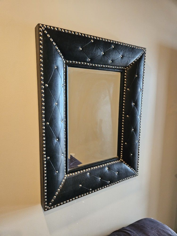 Black Leather Framed Wall Mirror