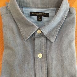 Mens Banana Republic S/S Pullover Blue Oxford Dress Shirt Size M