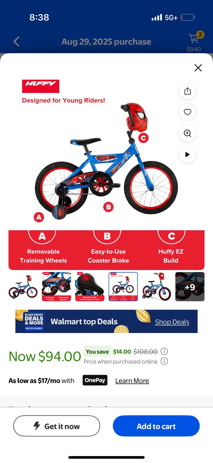 Spider-Man Bike With Matching Helmet And Pads