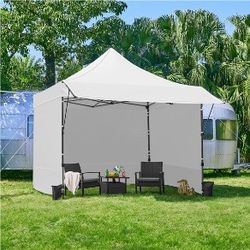 × 10 ft Commercial Pop-up Canopy Tent W/ 3 Sidewalls & Adjustable Awning,