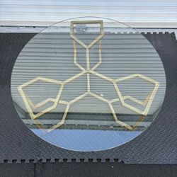 39” x 14 1/2” Living Room Coffee Table,Tempered Glass End/Side Tables,Round Accent Table for Office Waiting Reception,Gold Iron Art Base