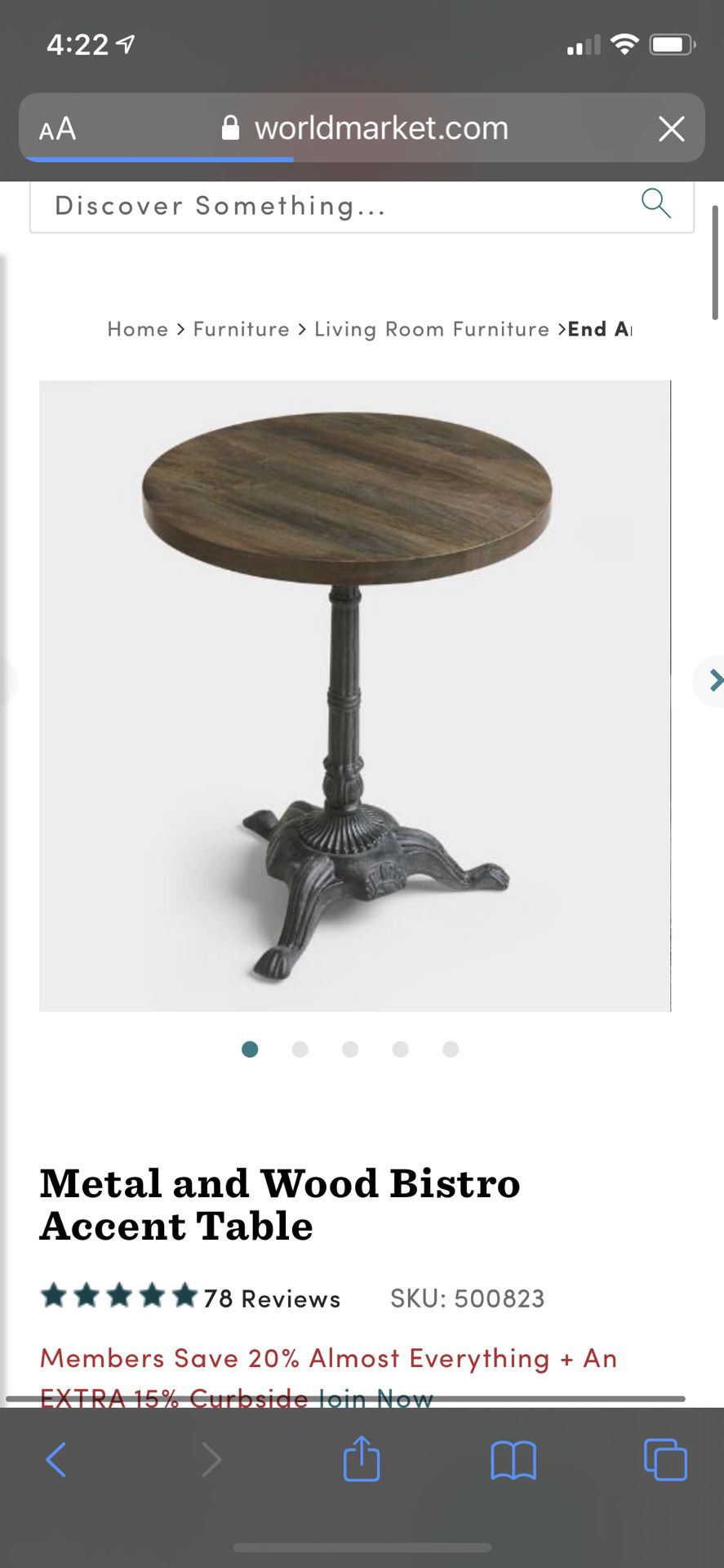 Wood bistro table originally $150, $99