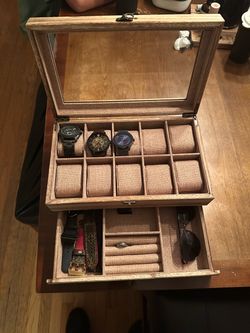 Wood Watch Box with Glass Lid and Drawer