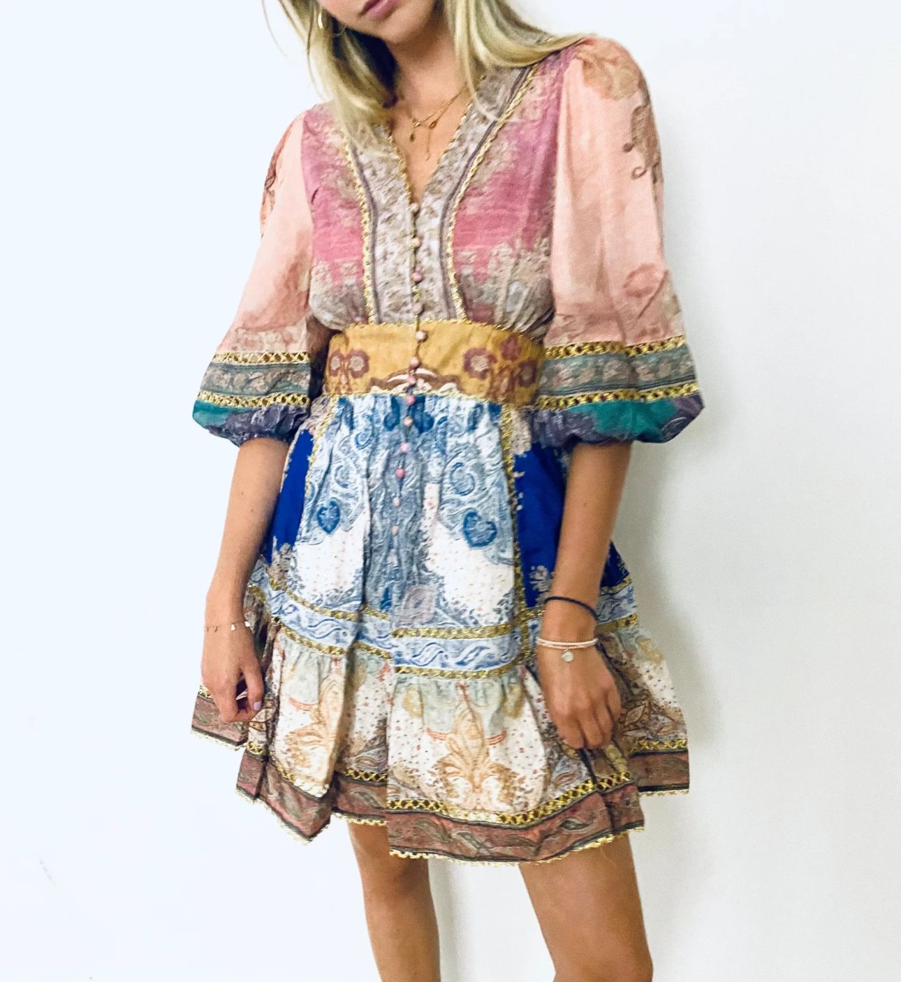 Multicolor Paisley Linen Anneke Lantern Dress